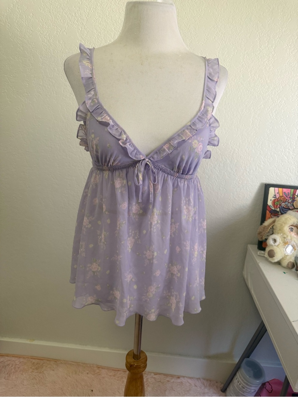 Victoria's Secret Lavender Floral Ruffle Chemise